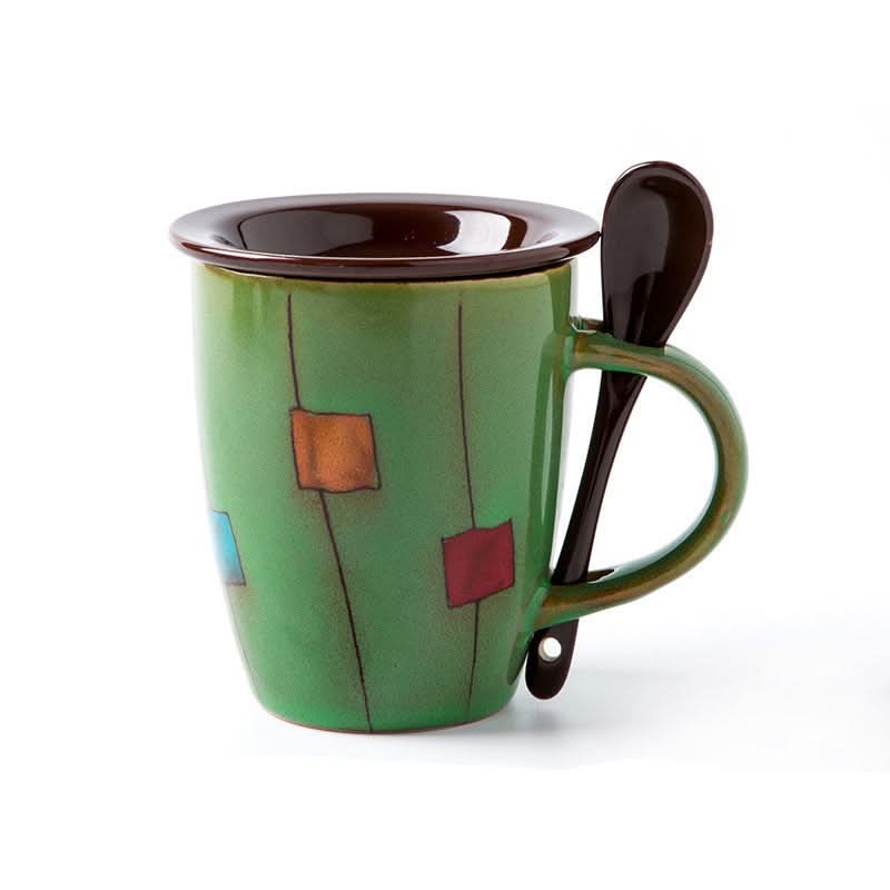 Patterned Coffee, Tea or Milk Cup With Lid Spoon