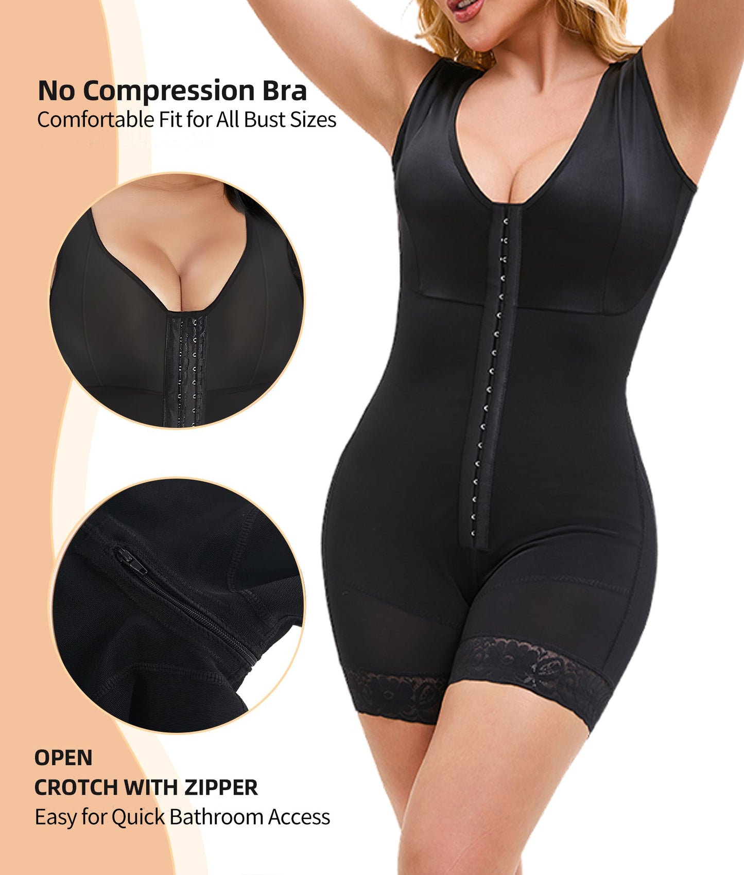 Fajas Colombiana Shapewear für Damen – Bauchkontrolle nach Operationen, Ganzkörperformer, Po-Lifter mit Reißverschluss im Schritt, eleganter Body, Faja Shaper