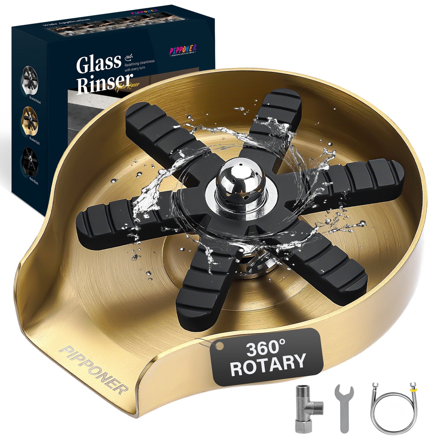 PIPPONER Glasspüler für Küchenspülen, verbesserte 360°-Drehung mit Hochdruckdüse, 5-Zoll-Edelstahl-Becherspüler, Becherspüler-Aufsatz für den privaten und gewerblichen Gebrauch