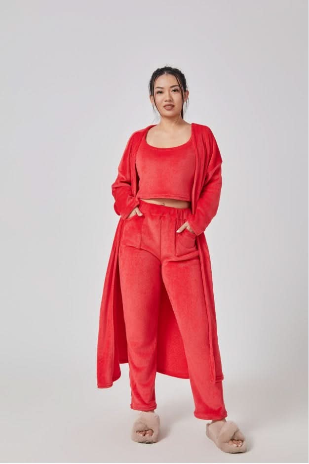 Ensemble pyjama confortable, ensemble de détente 3 pièces, vêtements d'intérieur mignons, ensembles chauds, ensemble assorti, ensemble de détente, ensembles pantalon 3 pièces, robe d'hiver pour femme