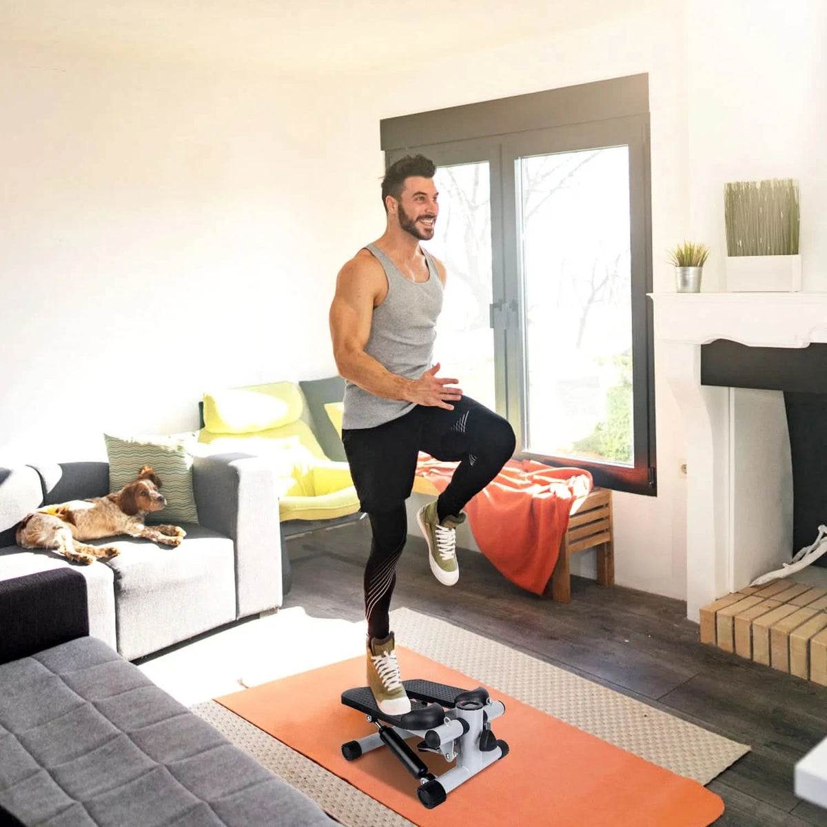 Mini Fitness Stepper with Resistance Bands and LCD Monitor