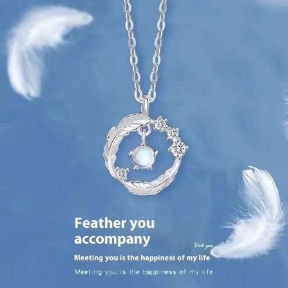 Feather Shaped Silver Plated Necklace with Pendant