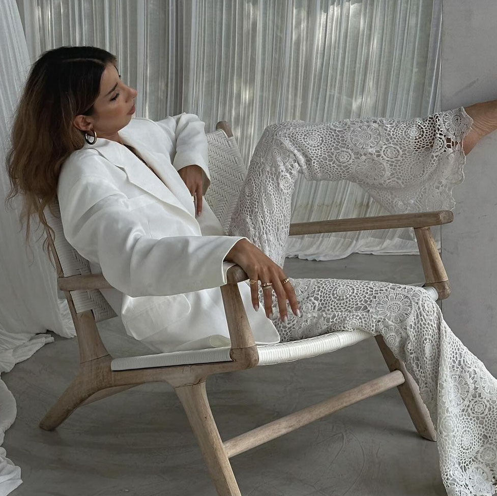 Lässige, transparente Hose im französischen Stil mit Spitze im Urlaubsstil