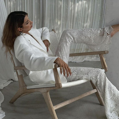 Lässige, transparente Hose im französischen Stil mit Spitze im Urlaubsstil