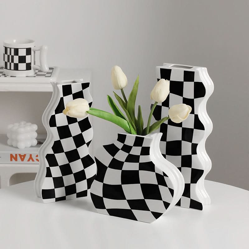 Checkerboard Ceramic Vase Ornament