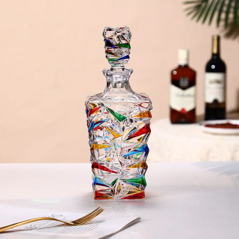Pink Glacier Crackle-Glass Decanter and Cups Set