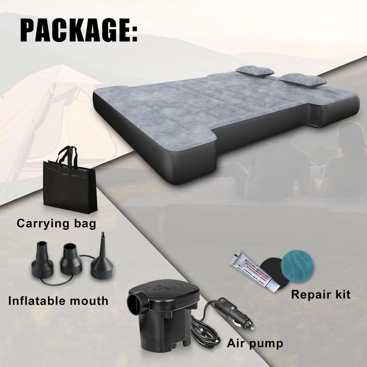 Matelas gonflable pour benne de pick-up (5,5 à 5,8 pieds) - Idéal pour le camping et les voyages en extérieur. Gonflage rapide et sac de transport inclus.
