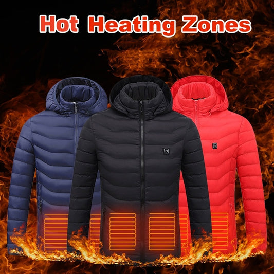 USB Heated Jacket for Men – 3-Level Electric Thermal Coat with Cotton Lining
