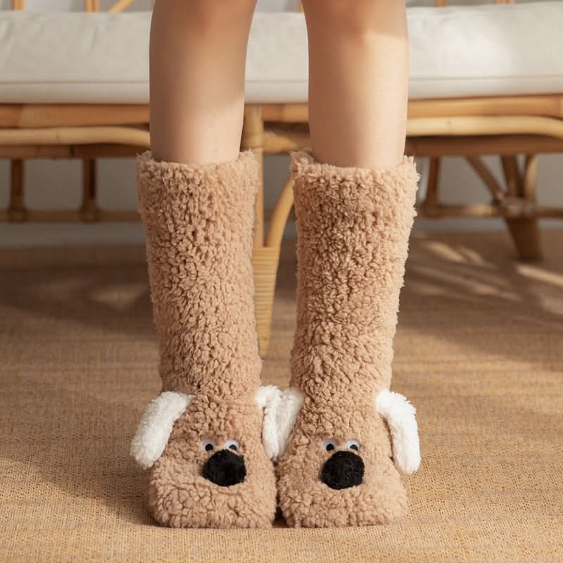 Niedliche Cartoon-Hundesocken, warme, rutschfeste Plüschsocken für den Winter, für Damen