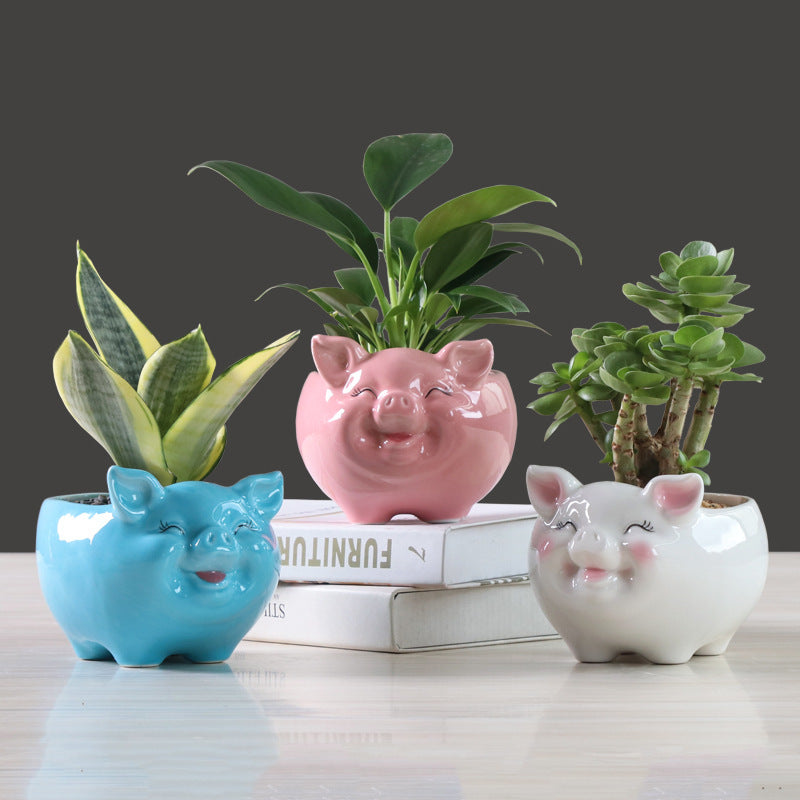 Ceramic animal flower pot in living room setting