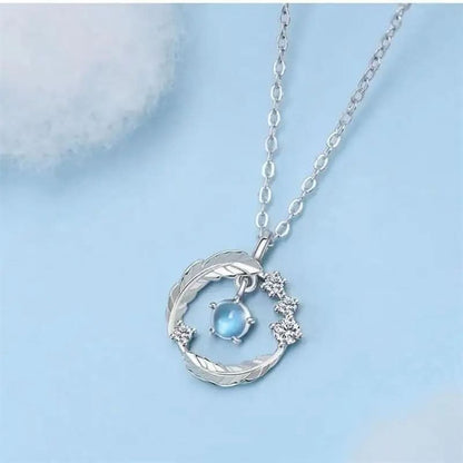 Feather Shaped Silver Plated Necklace with Pendant