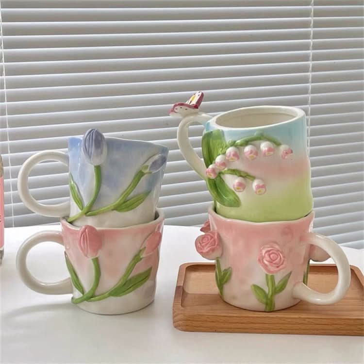 Three-Dimensional Tulip Rose Ceramic Cup