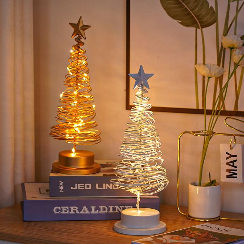 LED Spiral Christmas Tree Table Light, Wrought Iron