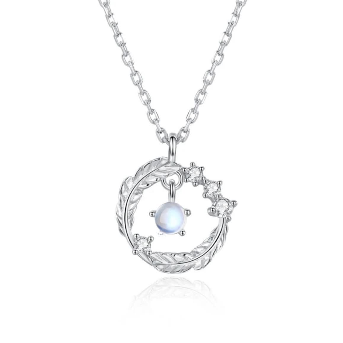 Feather Shaped Silver Plated Necklace with Pendant