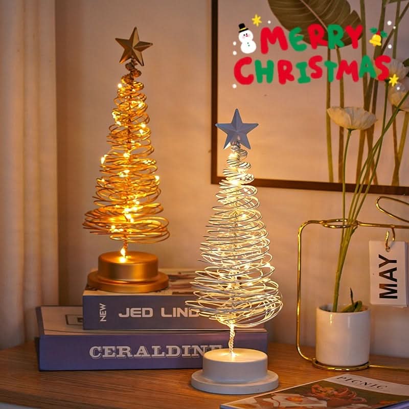 LED Spiral Christmas Tree Table Light, Wrought Iron