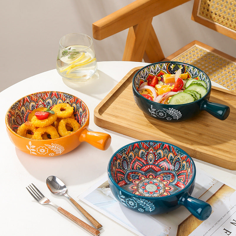 Glazed ceramic bowl on dining table