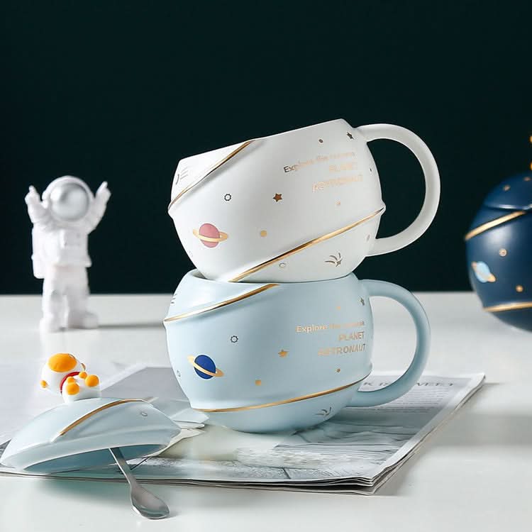 Starry Ceramic Mug With Lid & Spoon