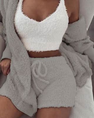 Women's Long Sleeve Crop Top and Shorts Pajama Set, 3pcs