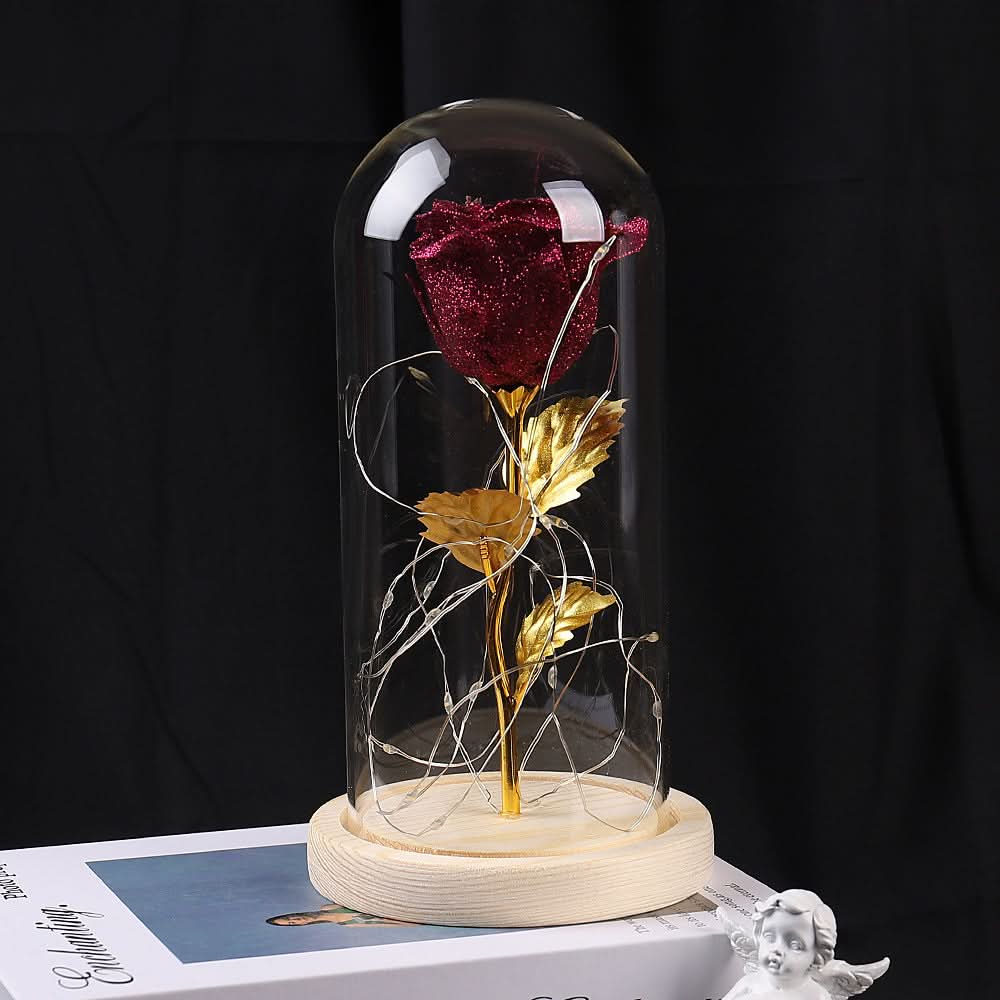 Cadeau de Saint-Valentin pour votre petite amie : Rose éternelle illuminée par LED sous cloche en verre, décoration pour la Saint-Valentin, mariage, fête des mères, cadeau pour femme