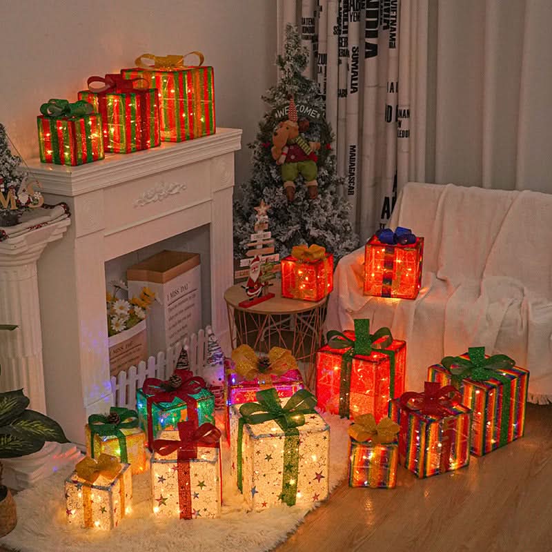 Lighted Christmas Gift Box Decoration with Bow