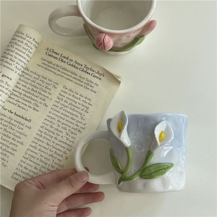 Three-Dimensional Tulip Rose Ceramic Cup