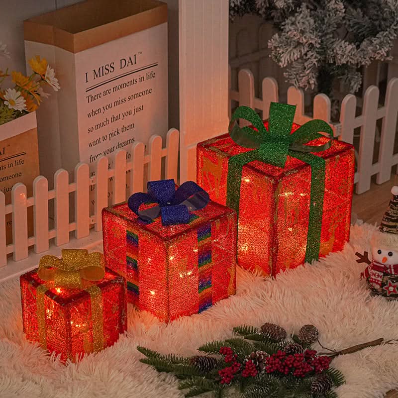 Lighted Christmas Gift Box Decoration with Bow