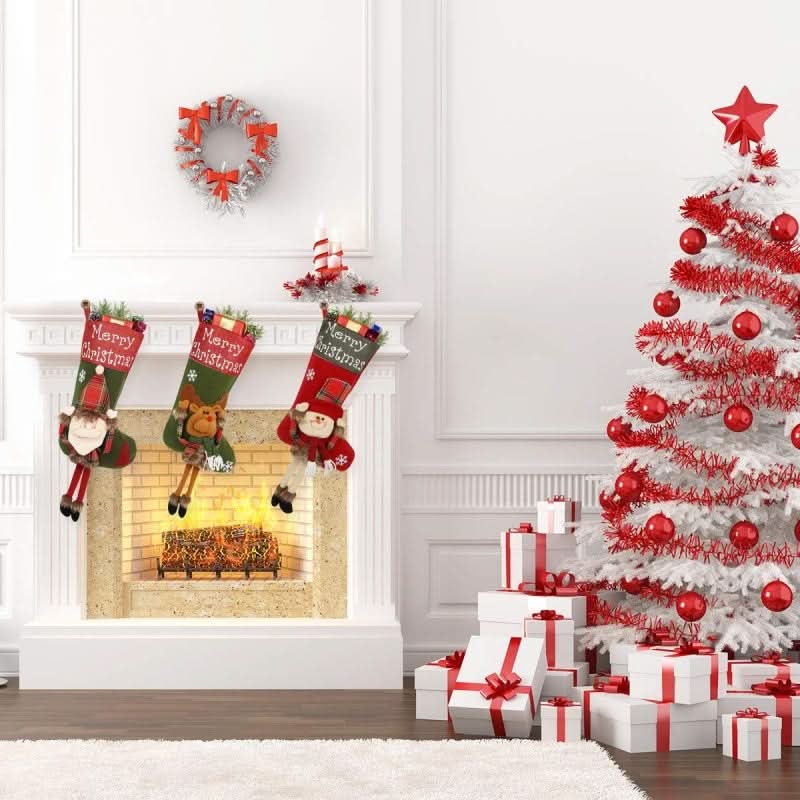 3D Plush Christmas Stockings Set, Large