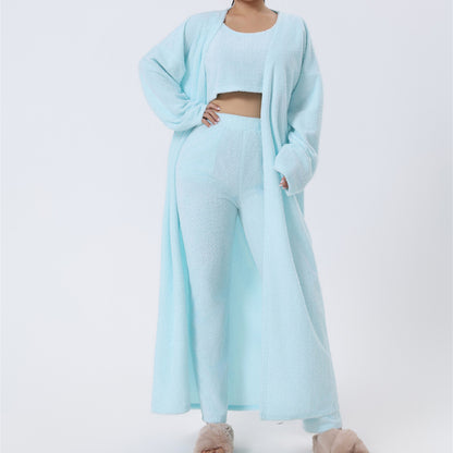 Gemütliches Pyjama-Set, 3-teiliges Loungewear-Set, süße Loungewear, warme Anzugsets, passendes Set, Loungewear-Set, 3-teiliges Hosen-Set, Damen-Winterkleid