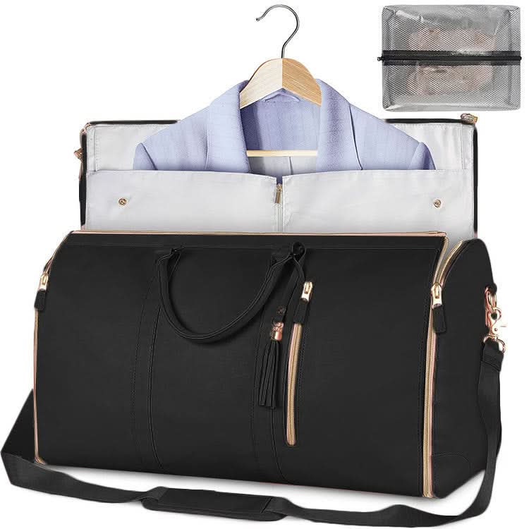 A Black Large-Capacity Foldable Travel Duffle Bag