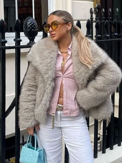 Manteau d'hiver en peluche chaude et épaisse, style tendance, veste à revers duveteuse, haut décontracté à manches longues pour femmes