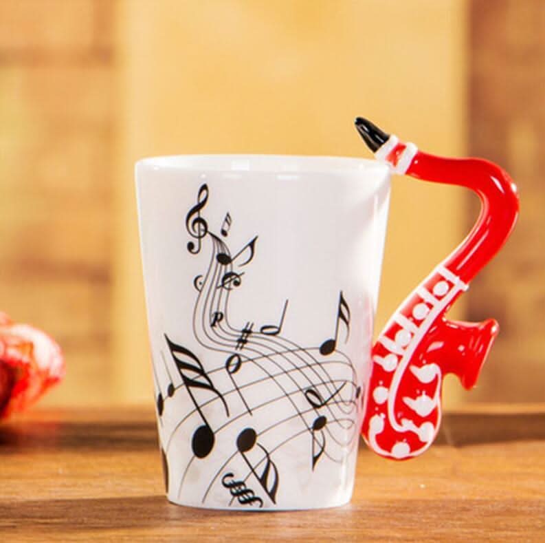 Musical Coffee Mug with saxophone handle