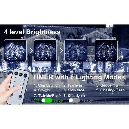 105ft Outdoor Christmas Decoration Lights,1000 LED 8 Modes Curtain Fairy Lights With 50 Drops,Plug In,Waterproof,Timer,Memory Function For Christmas Holiday Wedding Party Decorations