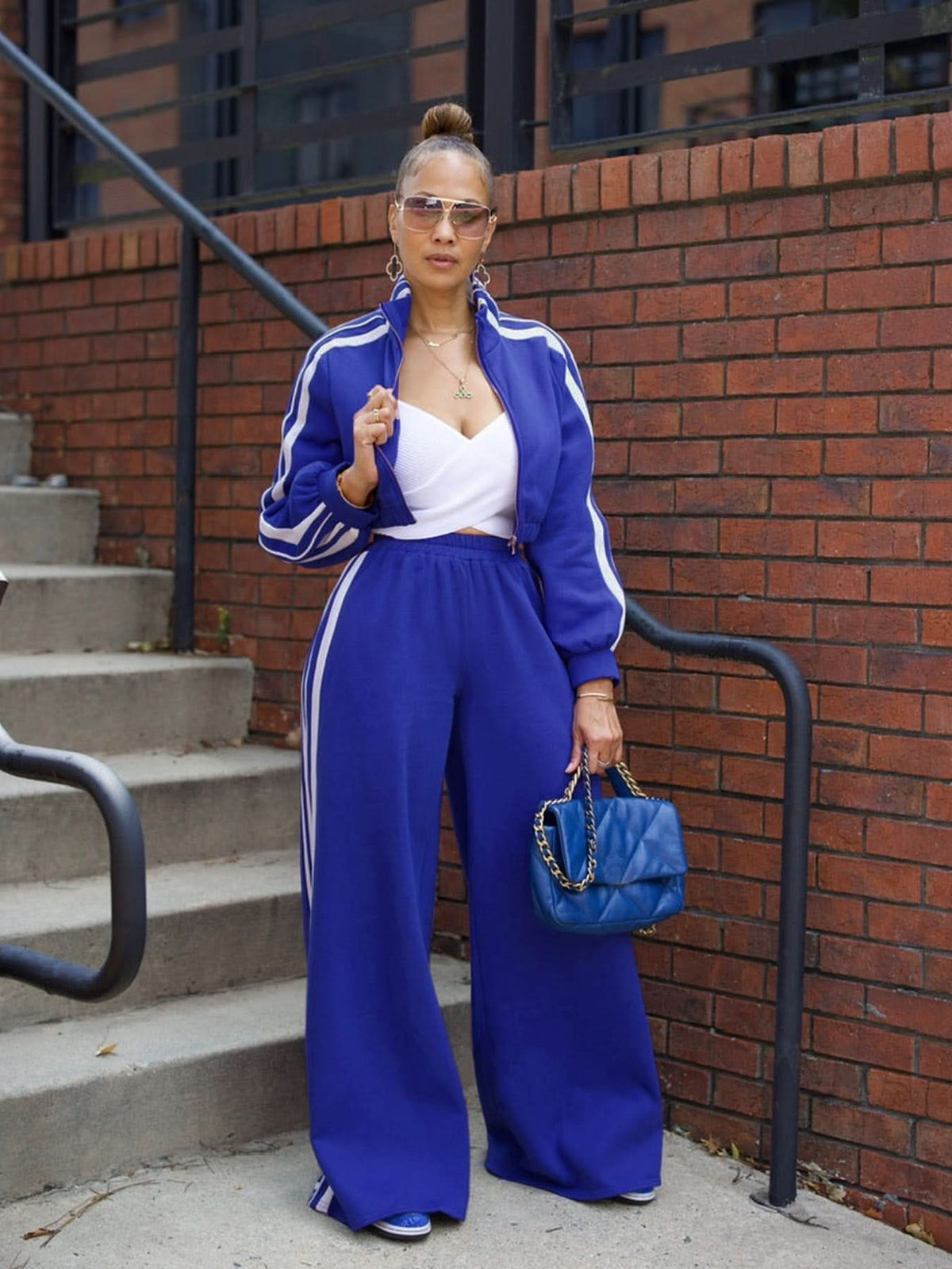 Striped Zip-Up Sweater Two-Piece Set