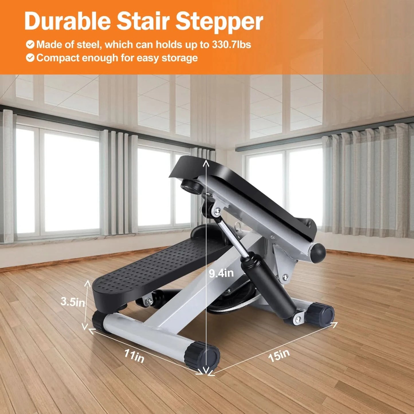 Exercise Stepper For Women Mini Fitness Stepper With 2 Resistance Bands LCD Monitor Max 330.7LBS Load Stair Stepper Quiet Stepper