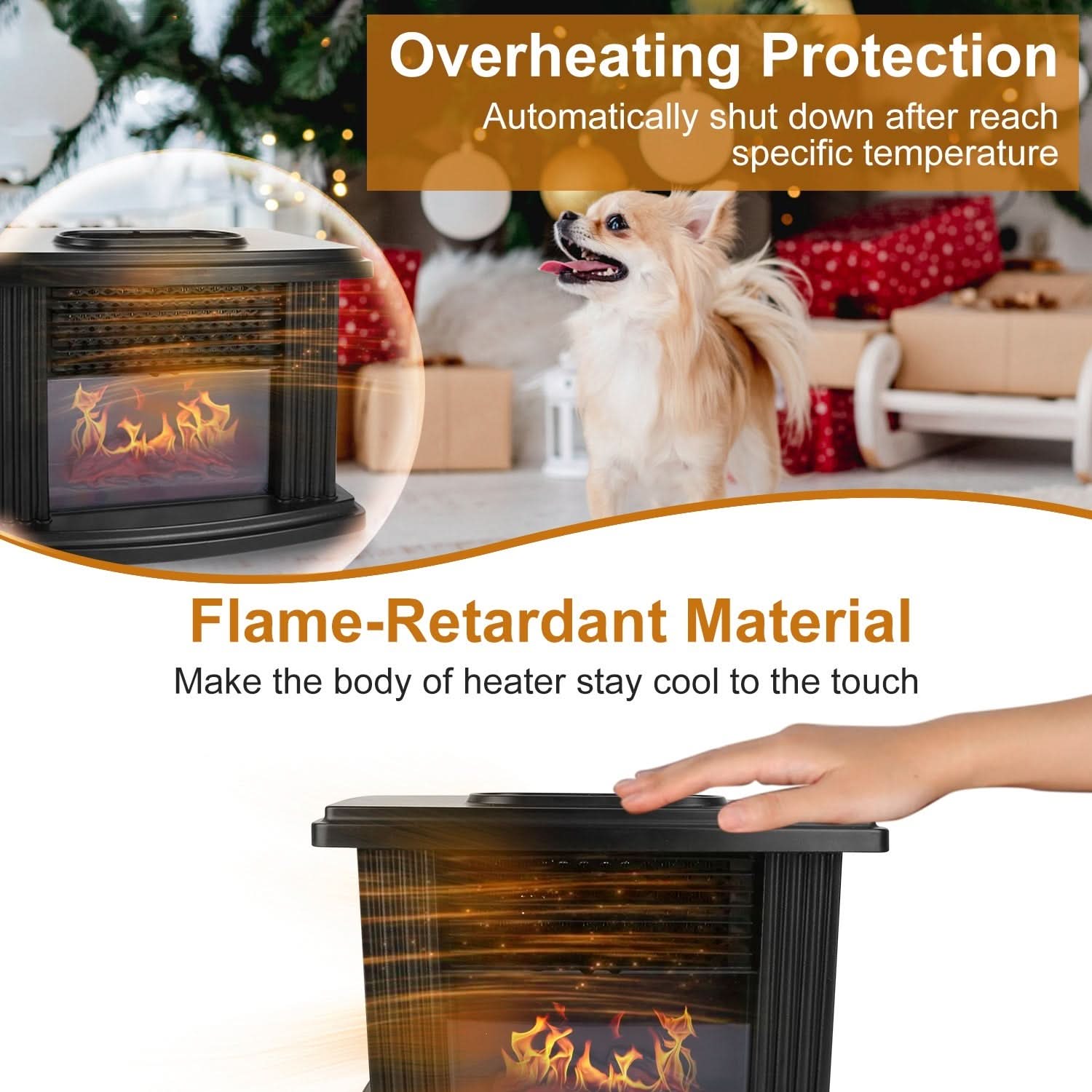 Electric Fireplace Heater 800W with Digital Thermostat