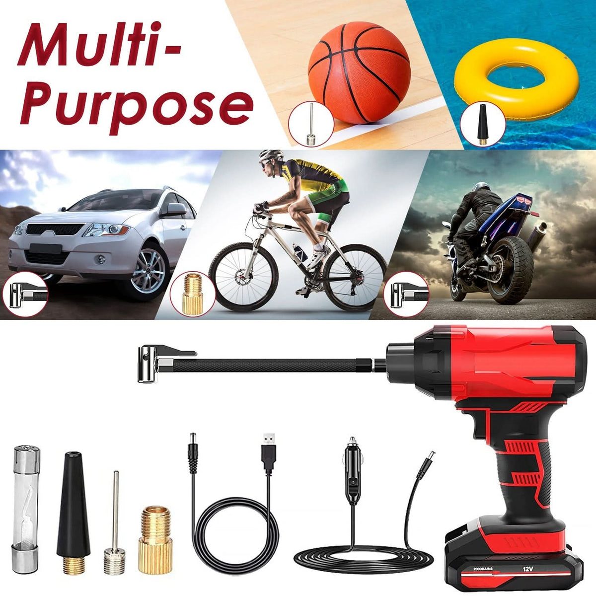 Cordless Car Tire Inflator, 150PSI Portable Air Compressor