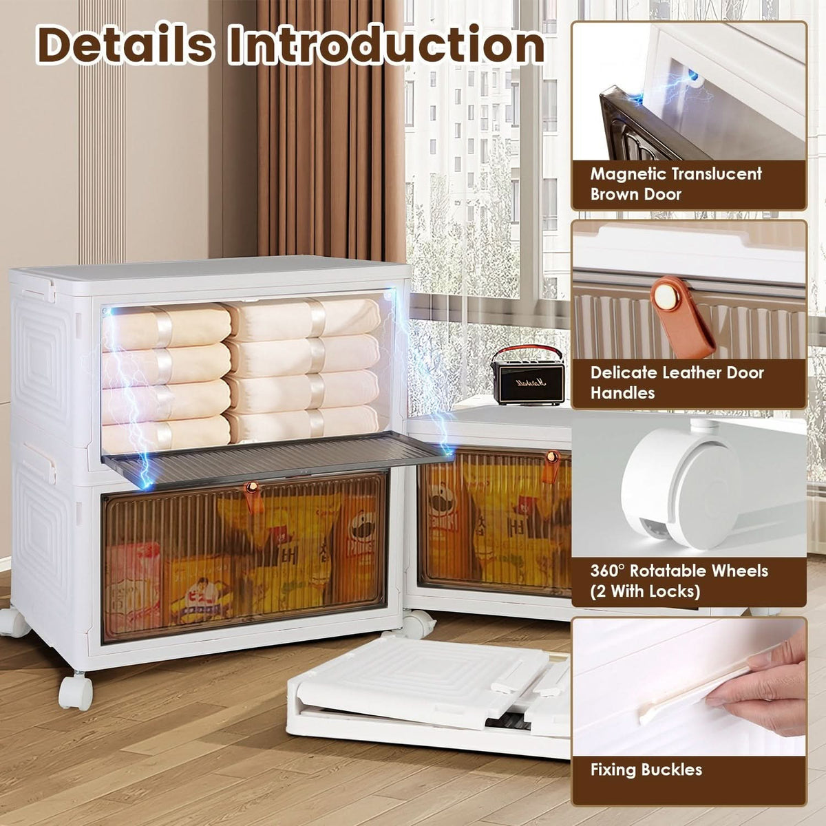4-Pack Foldable Storage Bins with Lid and Wheels