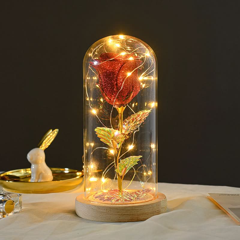 Cadeau de Saint-Valentin pour votre petite amie : Rose éternelle illuminée par LED sous cloche en verre, décoration pour la Saint-Valentin, mariage, fête des mères, cadeau pour femme