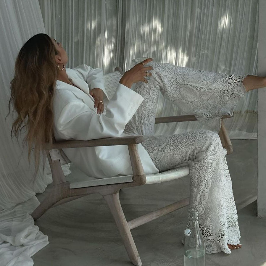 Lässige, transparente Hose im französischen Stil mit Spitze im Urlaubsstil