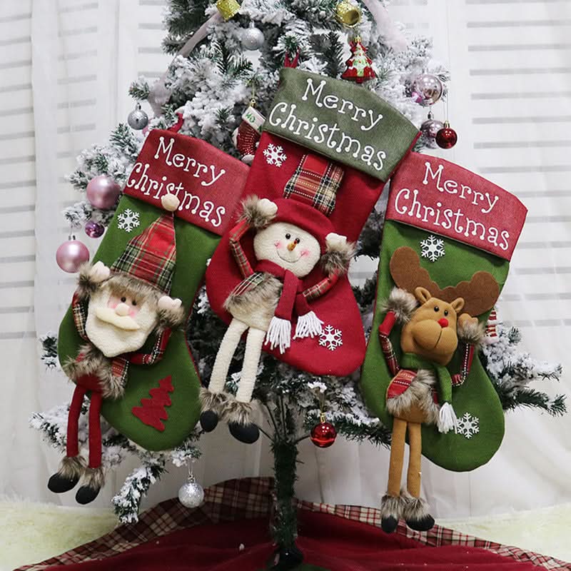 3D Plush Christmas Stockings Set, Large