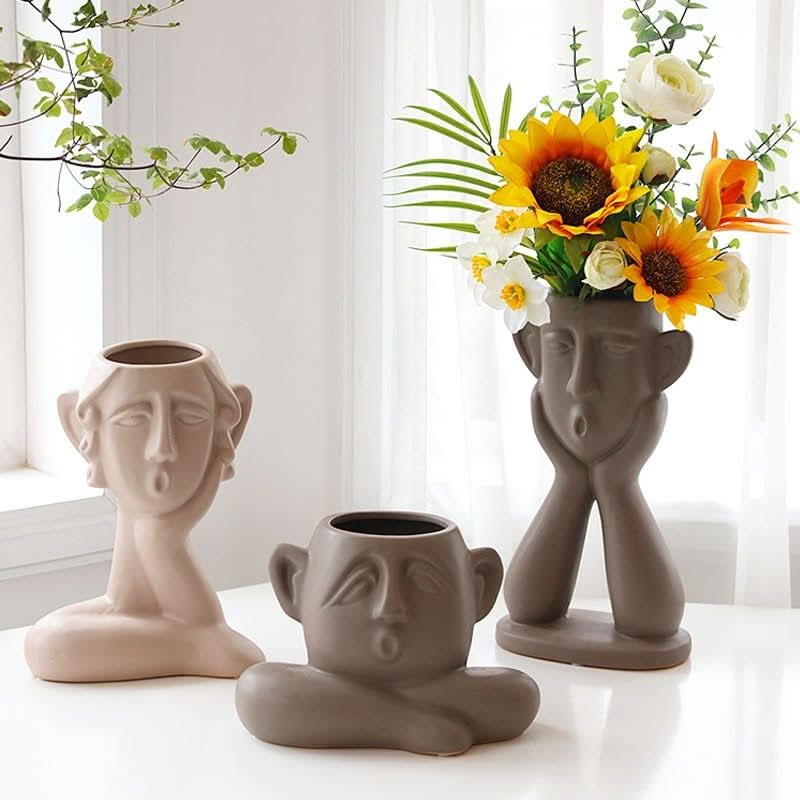 Vase décoratif en céramique Visage et Main