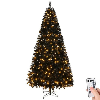 8 FT Pre-lit Artificial Christmas Tree, Hinged Xmas Pine Tree With 1450 Branch Tips, 550 Lights And Remote Control For Holiday Party Office Home, Black