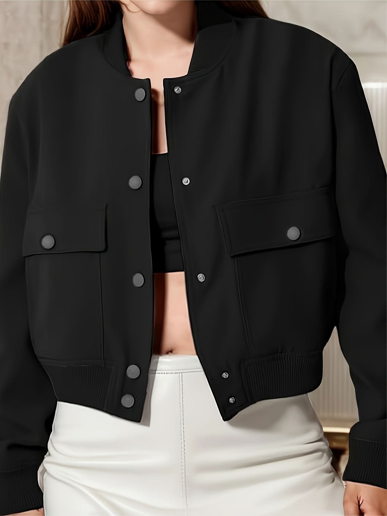 Women's Autumn/Winter Jacket with Button Closure and Pockets