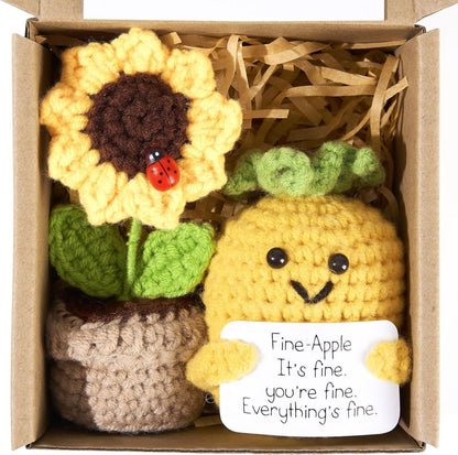 Positive Energy Potato Mini Handmade Plush Knitted Doll With Card Stress Relieving Knitted Doll Home Decoration Cross-border Hot-selling Funny Dolls, Handmade DIY Wool Crochet Keychain Pendants