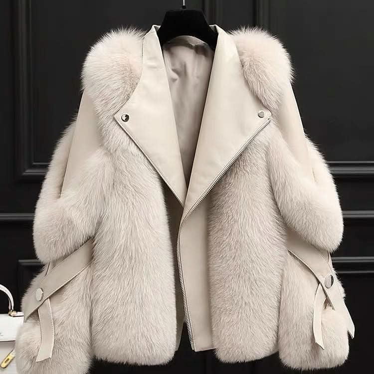 Manteau de moto en fourrure une pièce, long manteau en laine