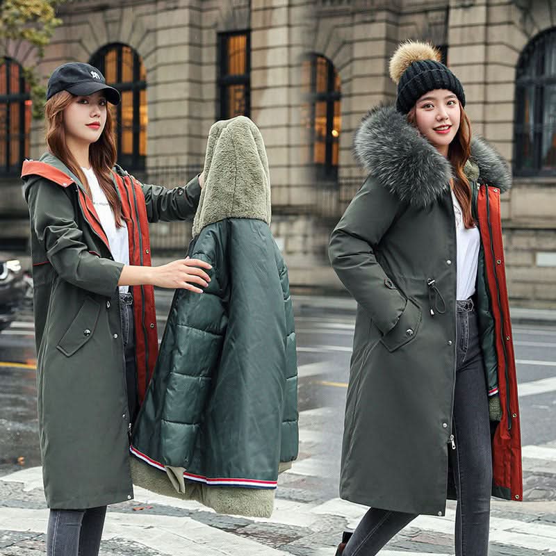 Women's Long Two-Way Cotton-Padded Fleece Trench Coat