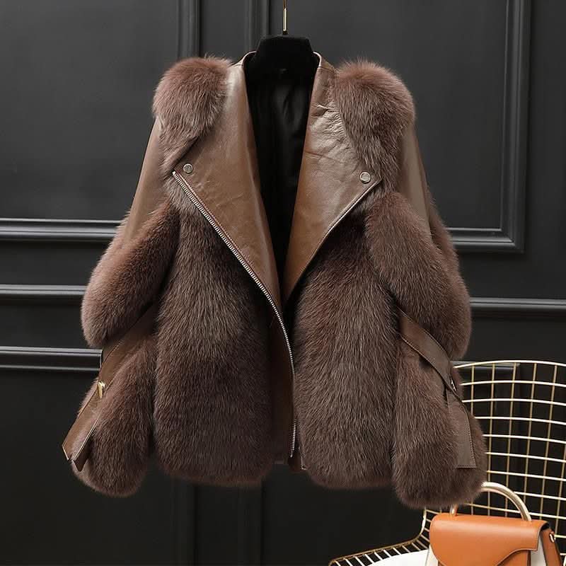 Manteau de moto en fourrure une pièce, long manteau en laine