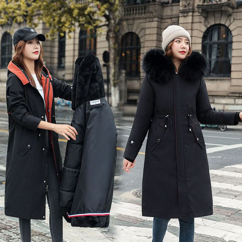 Women's Long Two-Way Cotton-Padded Fleece Trench Coat