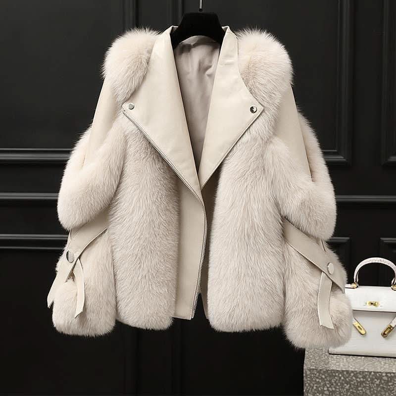 Manteau de moto en fourrure une pièce, long manteau en laine