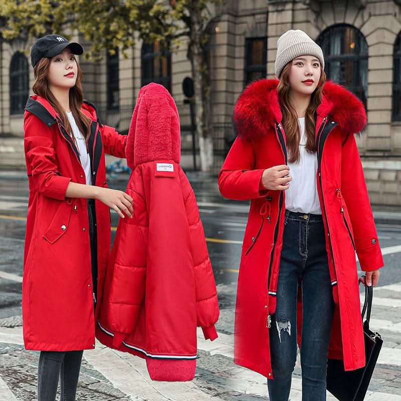 Women's Long Two-Way Cotton-Padded Fleece Trench Coat